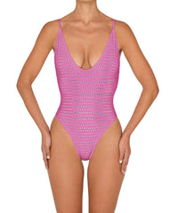 BSWS-S84b Studded Binded Plunge Neck One Piece