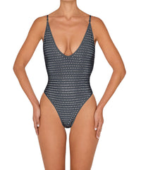 BSWS-S84b Studded Binded Plunge Neck One Piece