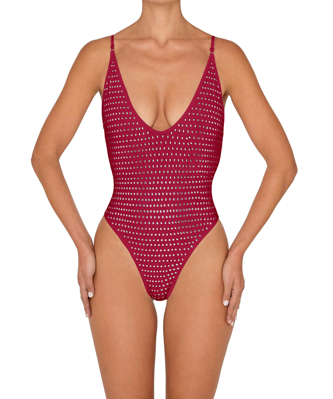 BSWS-S84b Studded Binded Plunge Neck One Piece