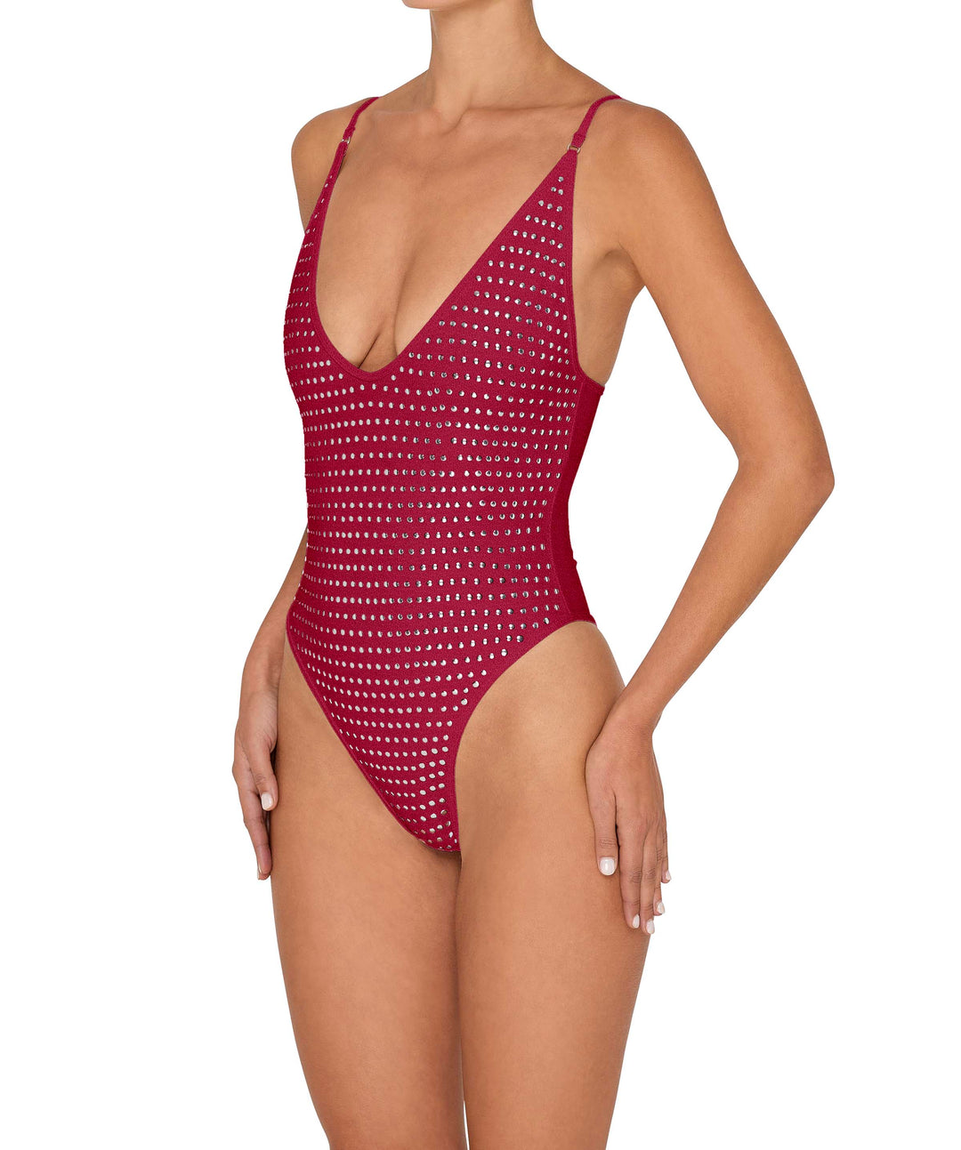BSWS-S84b Studded Binded Plunge Neck One Piece