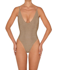 BSWS-S84b Studded Binded Plunge Neck One Piece