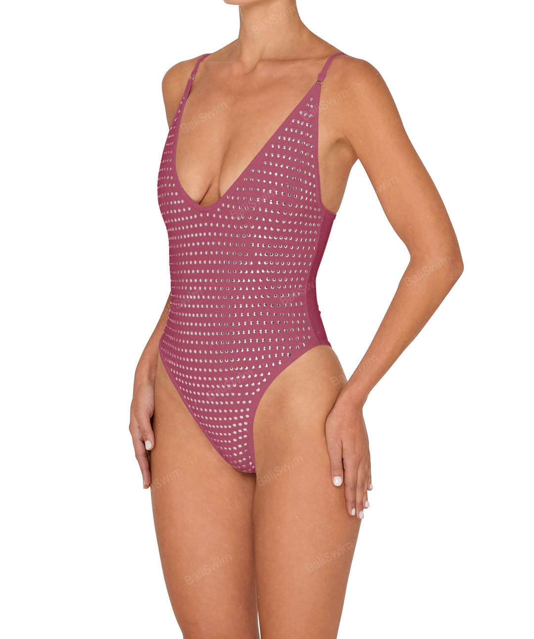 BSWS-S84b Studded Binded Plunge Neck One Piece