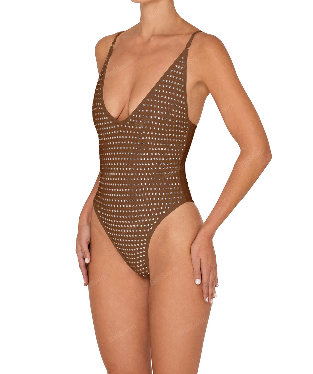 BSWS-S84b Studded Binded Plunge Neck One Piece
