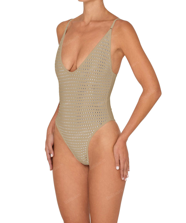 BSWS-S84b Binded Plunge Neck One Piece