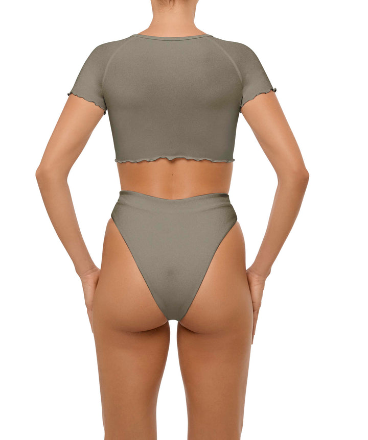 BSWS-T101 Lettuce Edge U-neck Cropped Tankini