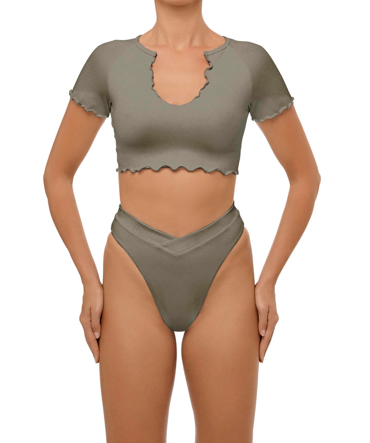 BSWS-T101 Lettuce Edge U-neck Cropped Tankini