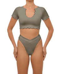BSWS-T101 Lettuce Edge U-neck Cropped Tankini