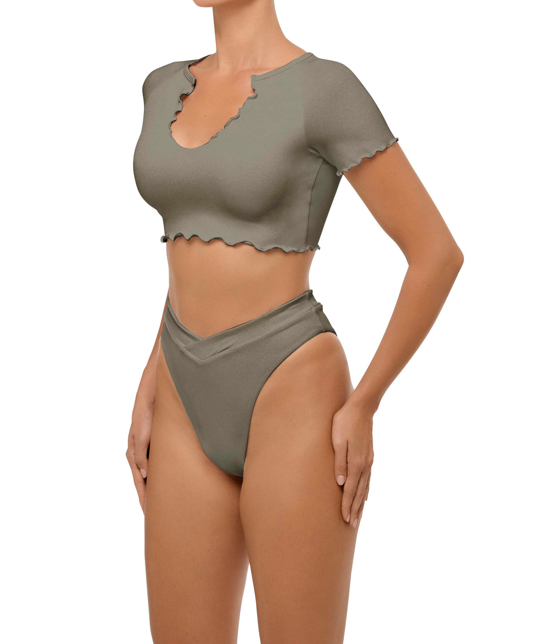 BSWS-T101 Lettuce Edge U-neck Cropped Tankini