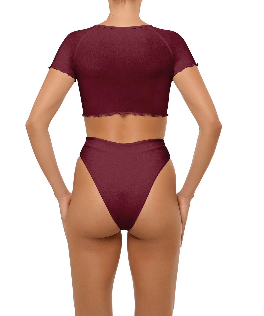 BSWS-T101 Lettuce Edge U-neck Cropped Tankini