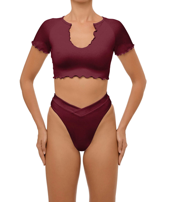 BSWS-T101 Lettuce Edge U-neck Cropped Tankini