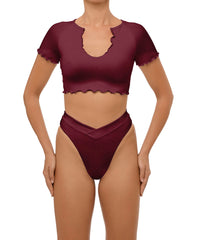BSWS-T101 Lettuce Edge U-neck Cropped Tankini