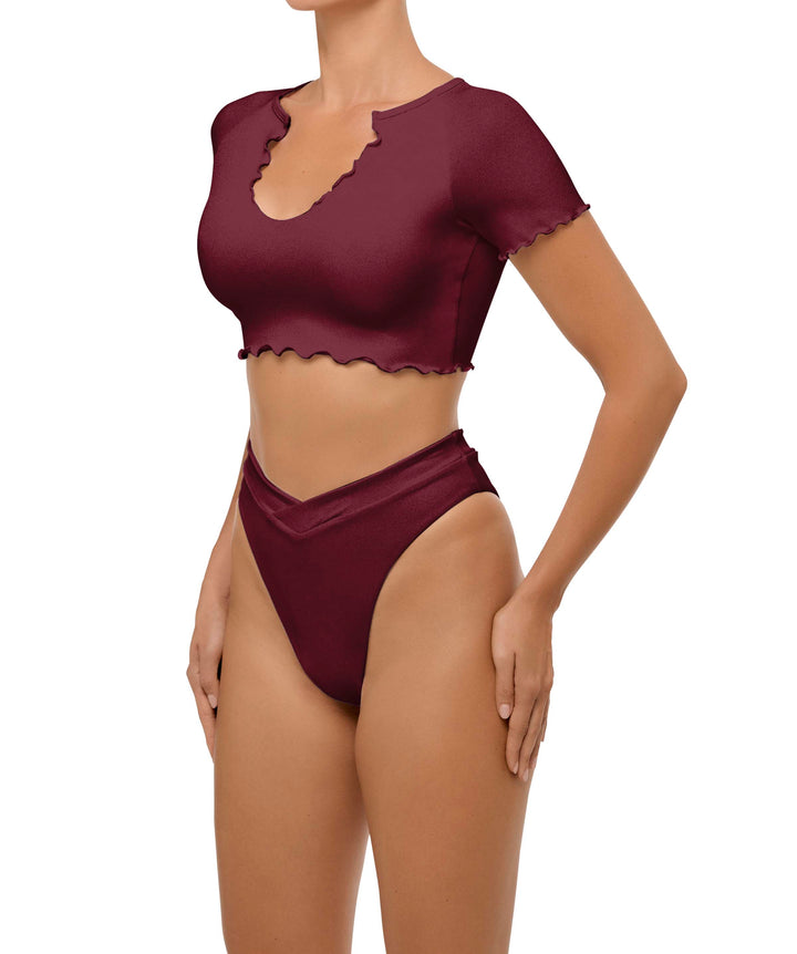 BSWS-T101 Lettuce Edge U-neck Cropped Tankini