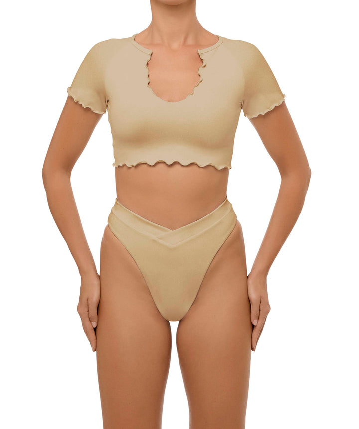 BSWS-T101 Lettuce Edge U-neck Cropped Tankini