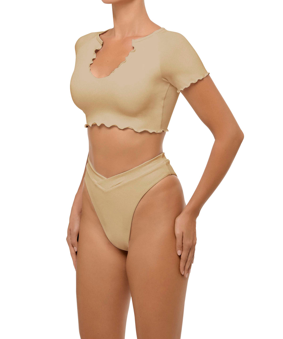 BSWS-T101 Lettuce Edge U-neck Cropped Tankini