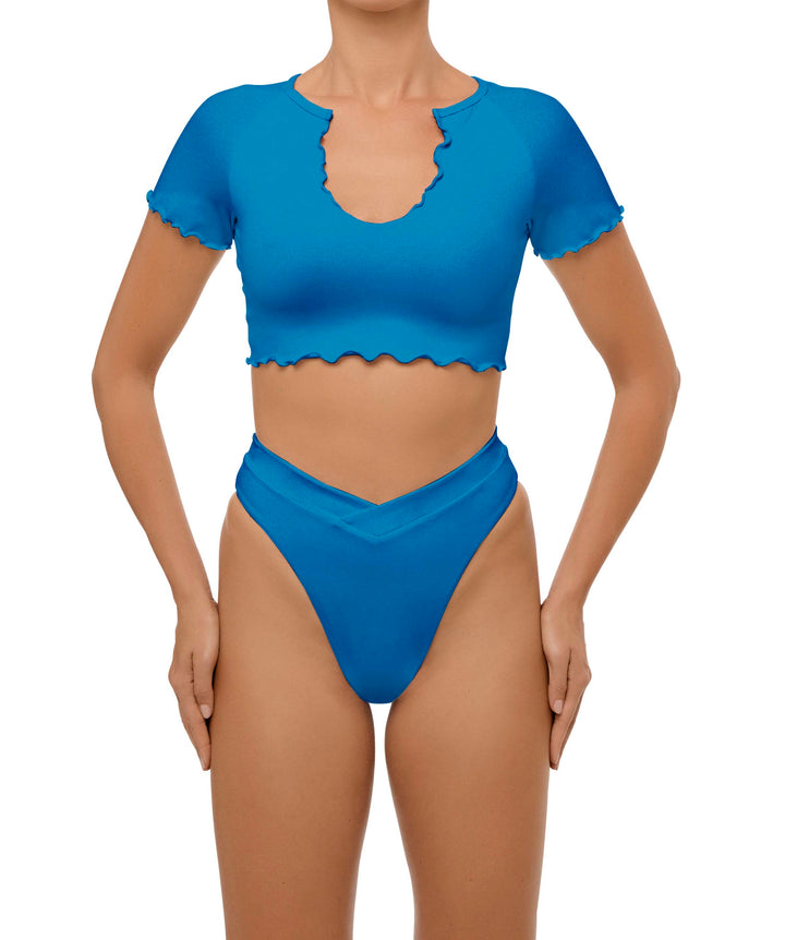 BSWS-T101 Lettuce Edge U-neck Cropped Tankini