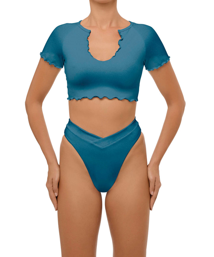 BSWS-T101 Lettuce Edge U-neck Cropped Tankini