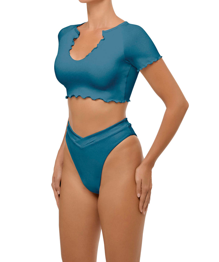 BSWS-T101 Lettuce Edge U-neck Cropped Tankini