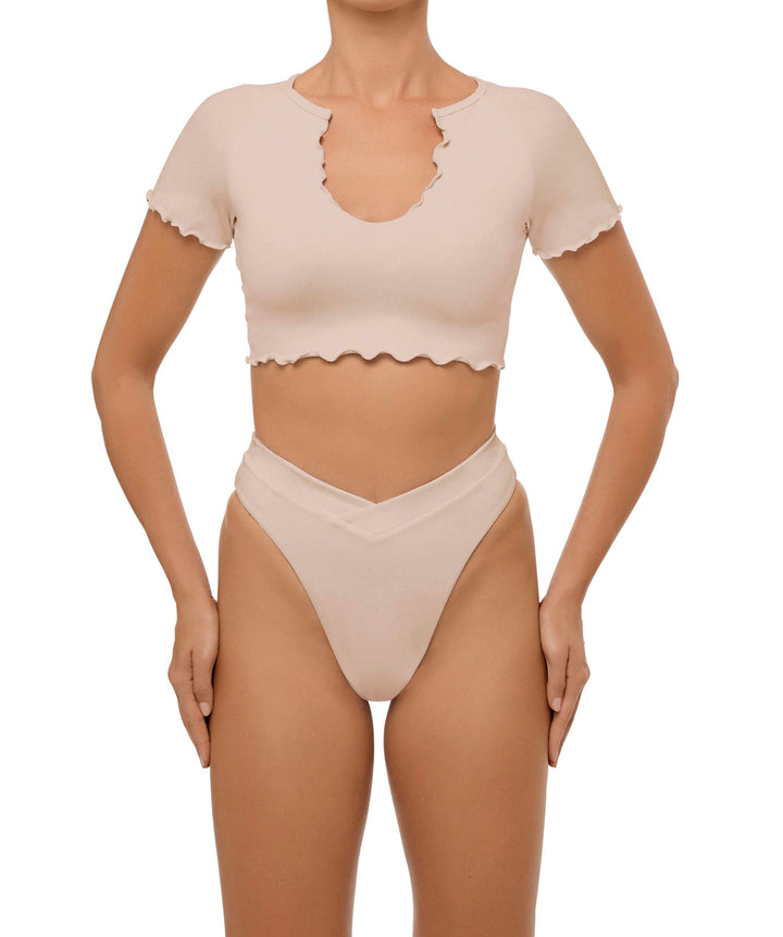 BSWS-T101 Lettuce Edge U-neck Cropped Tankini