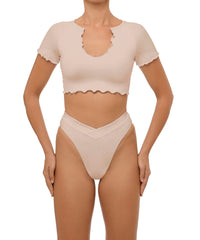 BSWS-T101 Lettuce Edge U-neck Cropped Tankini
