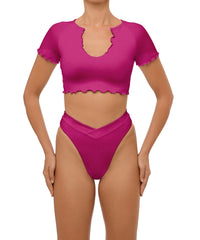 BSWS-T101 Lettuce Edge U-neck Cropped Tankini