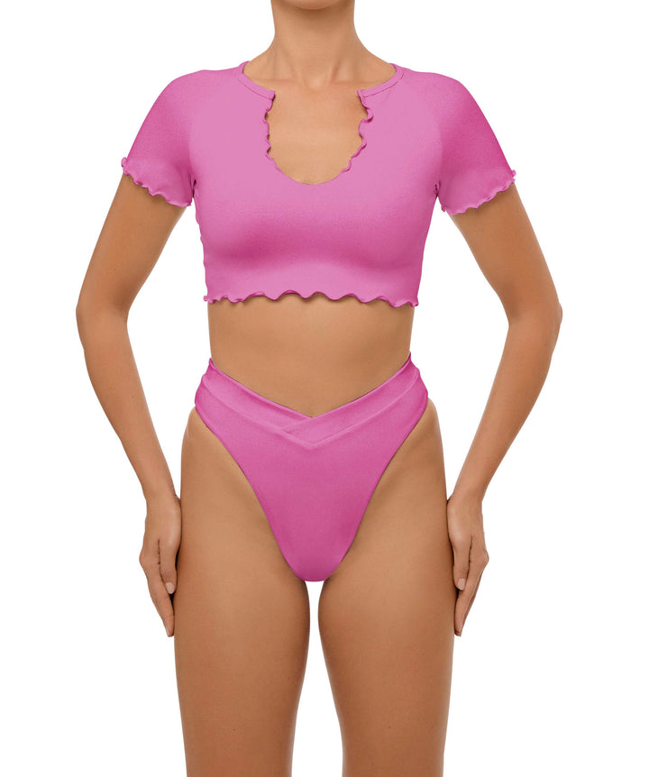 BSWS-T101 Lettuce Edge U-neck Cropped Tankini