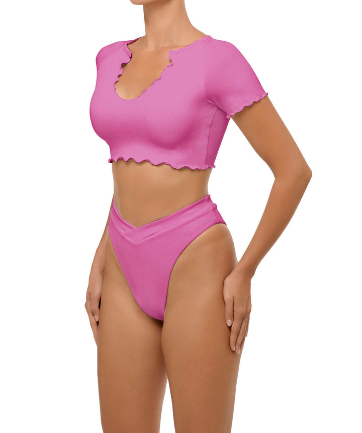BSWS-T101 Lettuce Edge U-neck Cropped Tankini