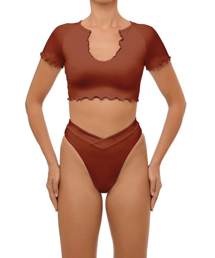 BSWS-T101 Lettuce Edge U-neck Cropped Tankini