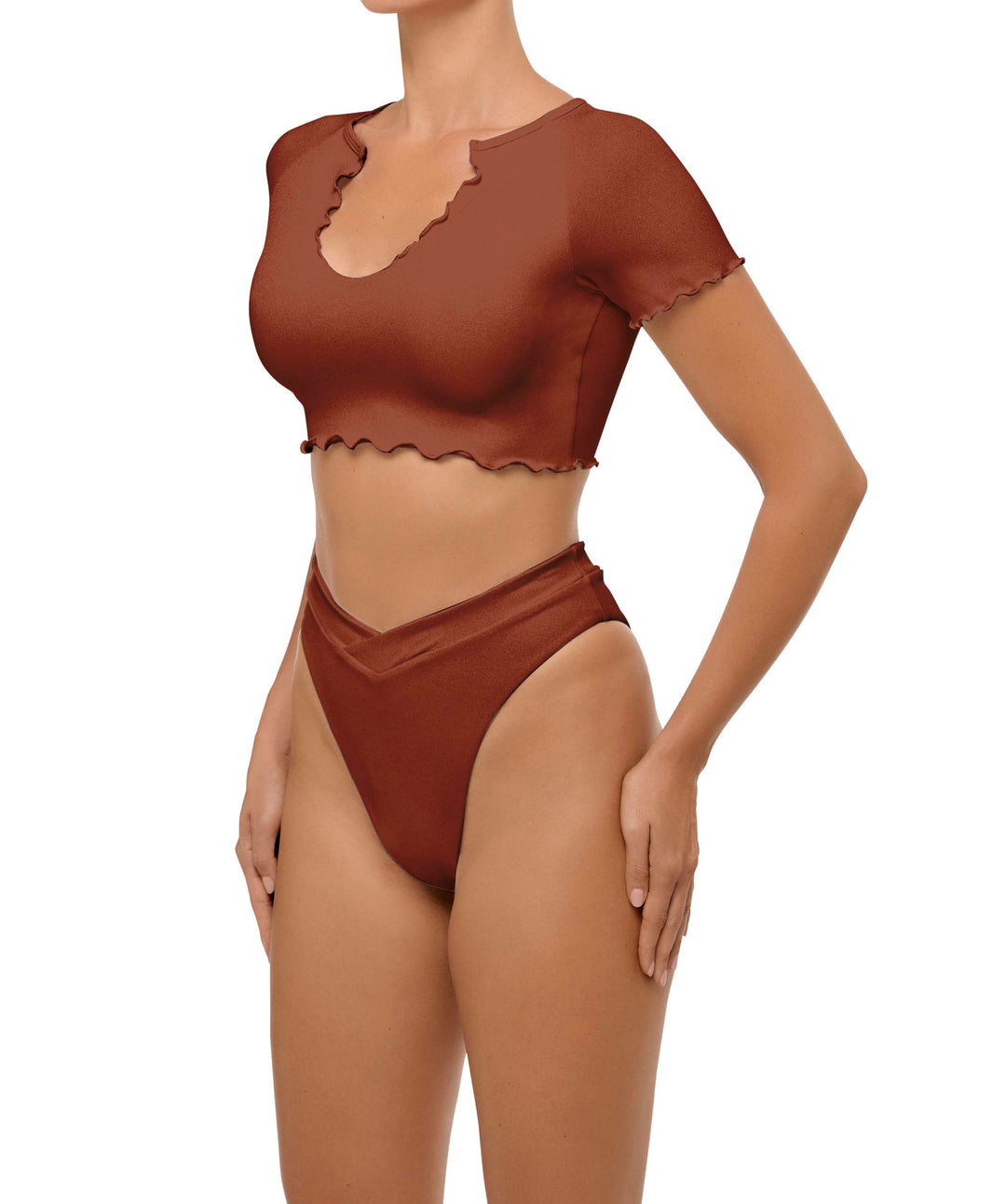BSWS-T101 Lettuce Edge U-neck Cropped Tankini