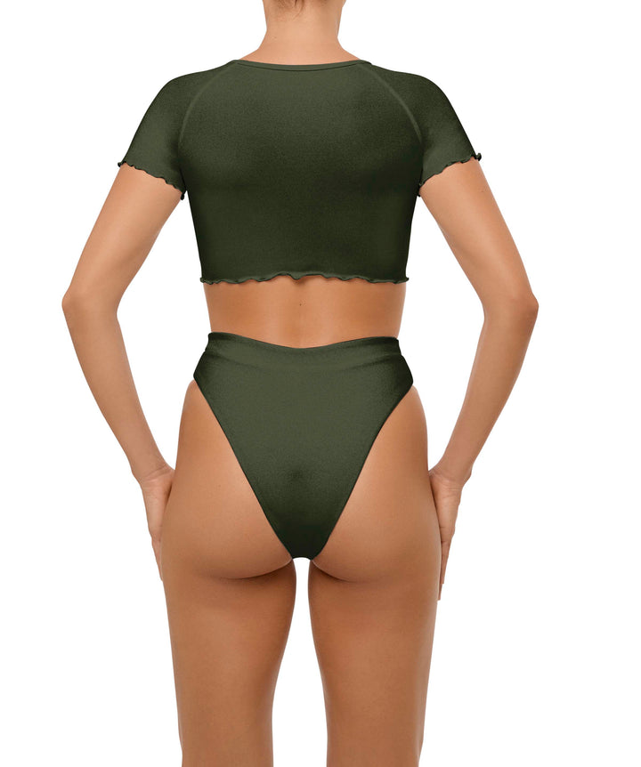 BSWS-T101 Lettuce Edge U-neck Cropped Tankini