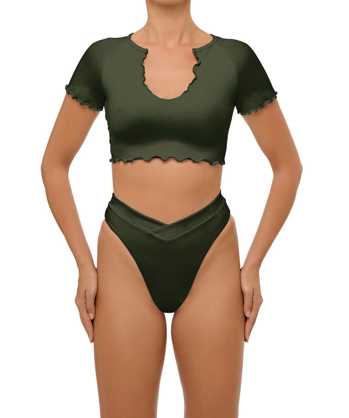 BSWS-T101 Lettuce Edge U-neck Cropped Tankini