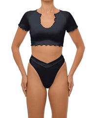 BSWS-T101 Lettuce Edge U-neck Cropped Tankini