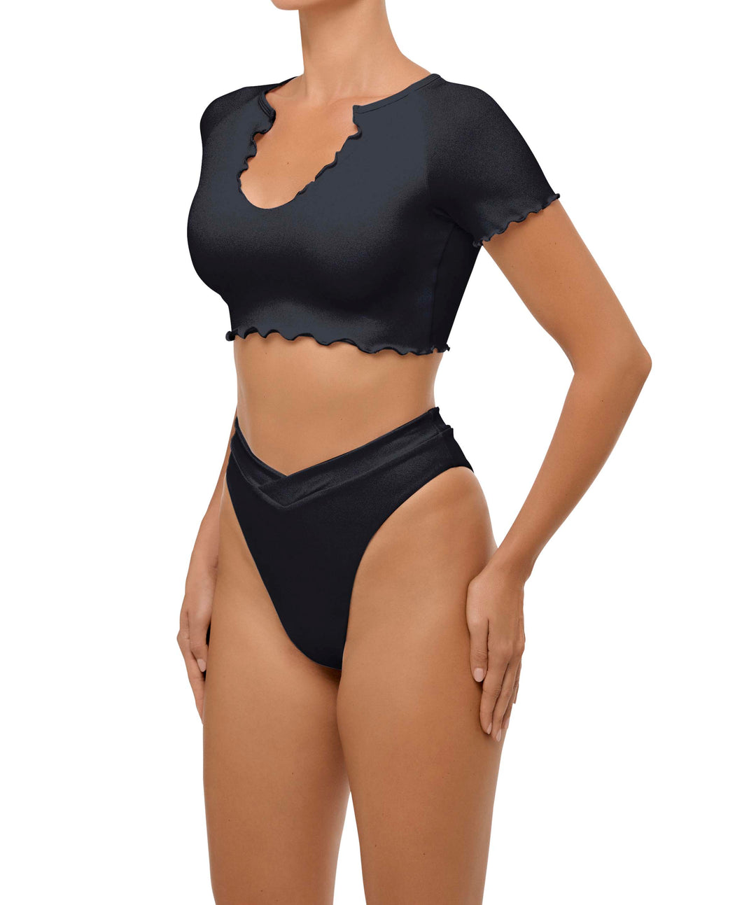 BSWS-T101 Lettuce Edge U-neck Cropped Tankini