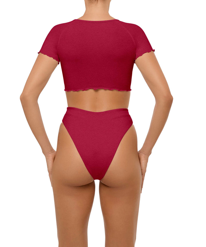 BSWS-T101 Lettuce Edge U-neck Cropped Tankini