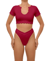 BSWS-T101 Lettuce Edge U-neck Cropped Tankini