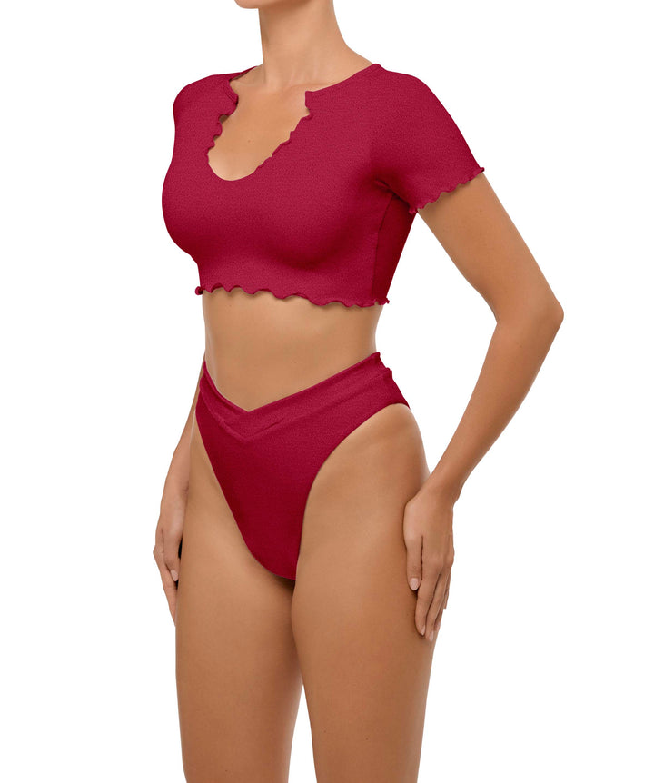BSWS-T101 Lettuce Edge U-neck Cropped Tankini