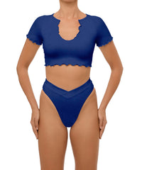 BSWS-T101 Lettuce Edge U-neck Cropped Tankini