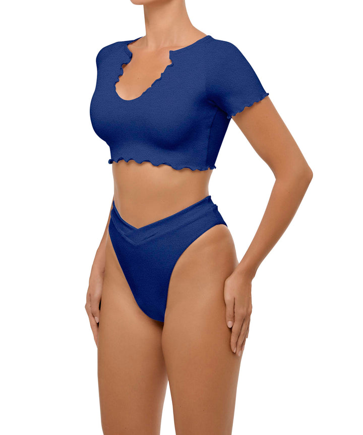 BSWS-T101 Lettuce Edge U-neck Cropped Tankini