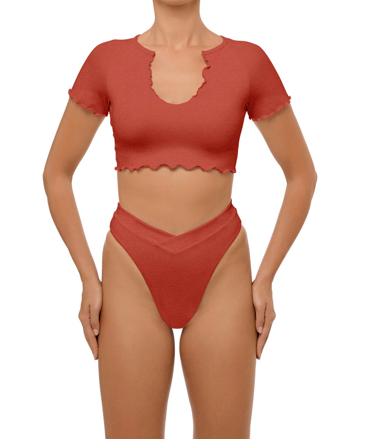 BSWS-T101 Lettuce Edge U-neck Cropped Tankini