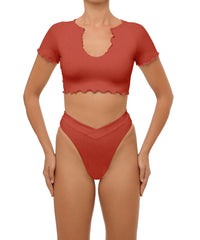 BSWS-T101 Lettuce Edge U-neck Cropped Tankini