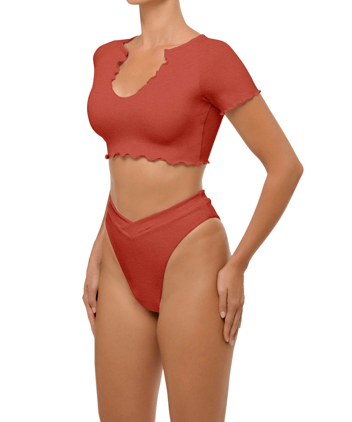 BSWS-T101 Lettuce Edge U-neck Cropped Tankini