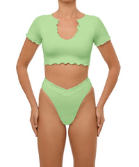 BSWS-T101 Lettuce Edge U-neck Cropped Tankini