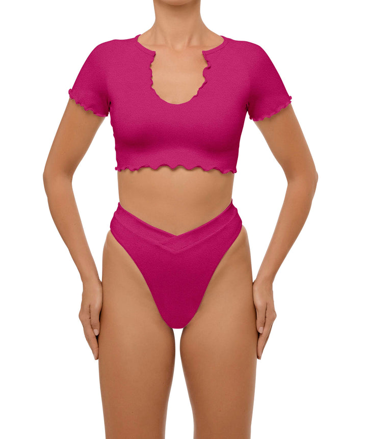 BSWS-T101 Lettuce Edge U-neck Cropped Tankini