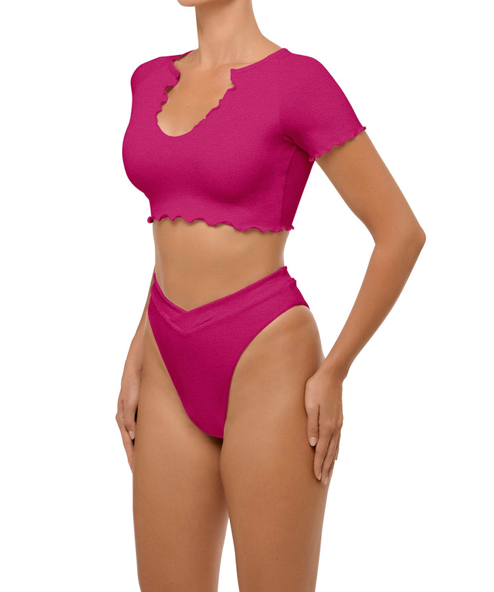 BSWS-T101 Lettuce Edge U-neck Cropped Tankini
