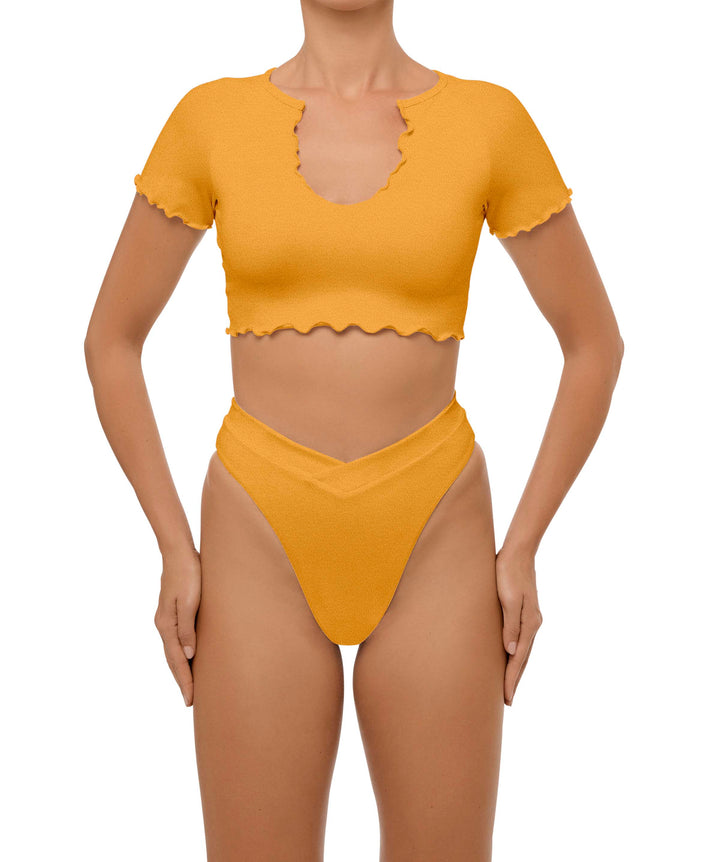 BSWS-T101 Lettuce Edge U-neck Cropped Tankini