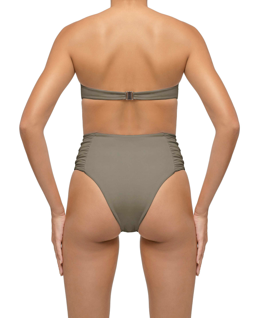 BSWS-B127 Side Shirred Paneled High Waisted Bikini Bottom