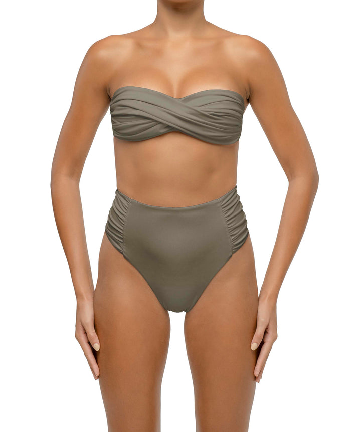 BSWS-B127 Side Shirred Paneled High Waisted Bikini Bottom