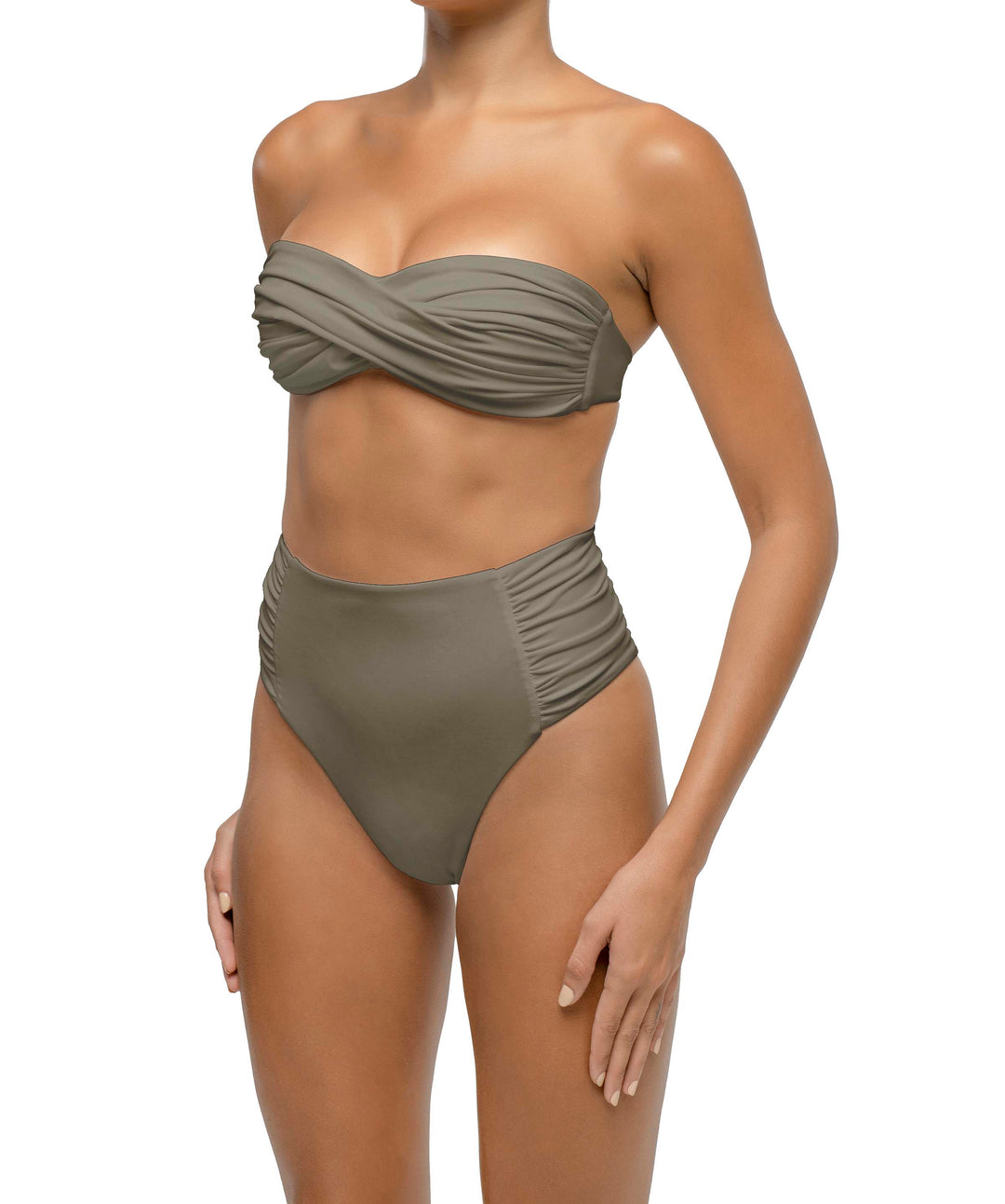 BSWS-B127 Side Shirred Paneled High Waisted Bikini Bottom