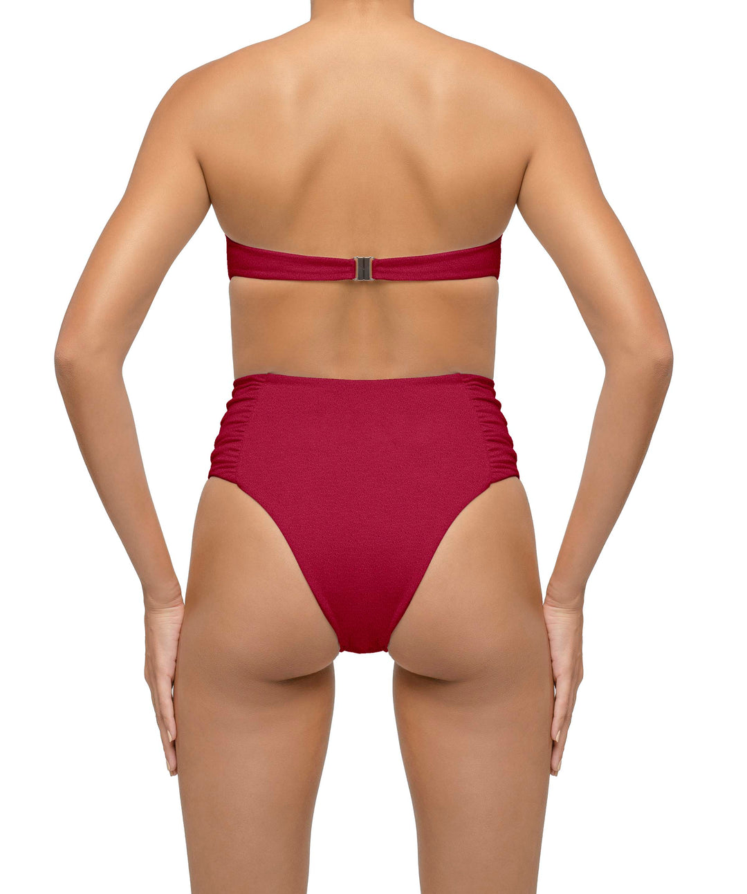 BSWS-B127 Side Shirred Paneled High Waisted Bikini Bottom