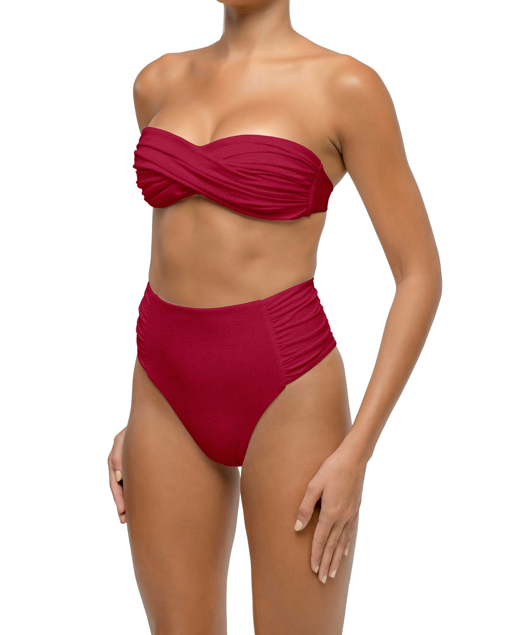 BSWS-B127 Side Shirred Paneled High Waisted Bikini Bottom