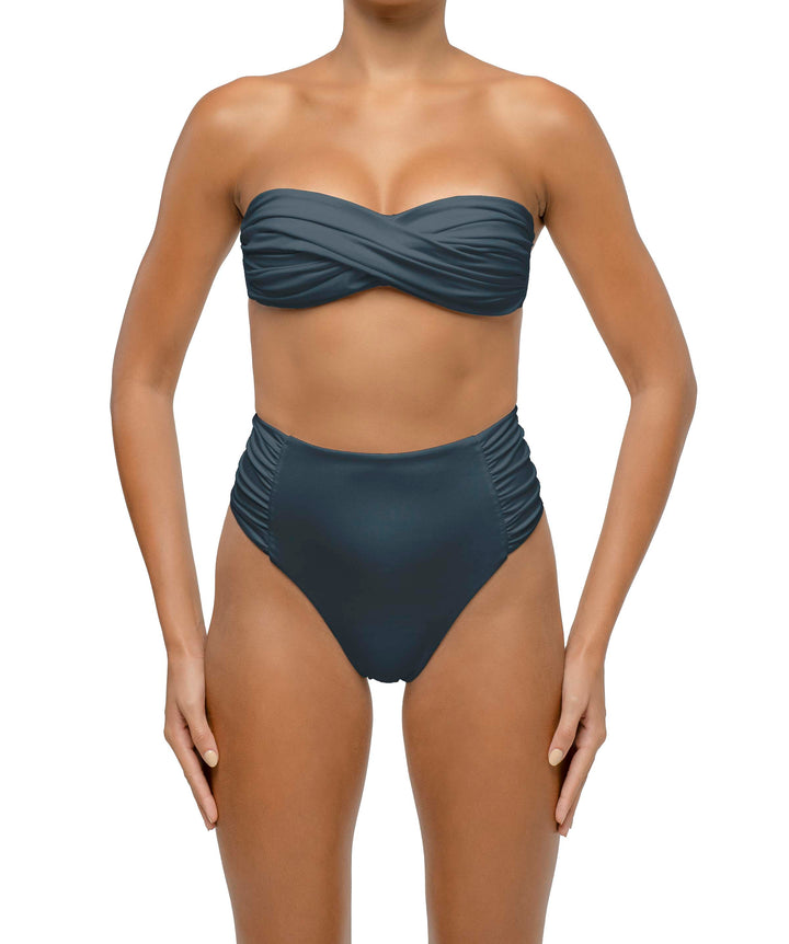 BSWS-B127 Side Shirred Paneled High Waisted Bikini Bottom